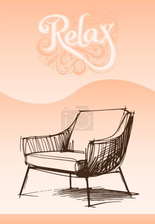 relaxing in a comfortable chair vector sketch drawing