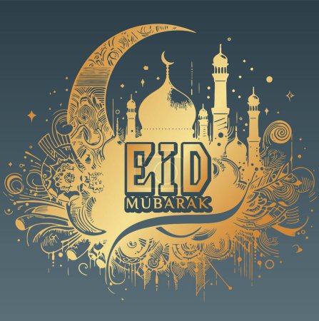 Ilustración de Ilustración de la plantilla del vector de oro de Eid Mubarak para una tarjeta de felicitación - Imagen libre de derechos