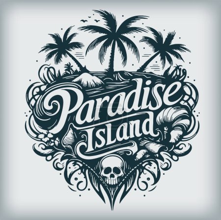 Paradise Island elegantly rendered in monochrome vector illustration