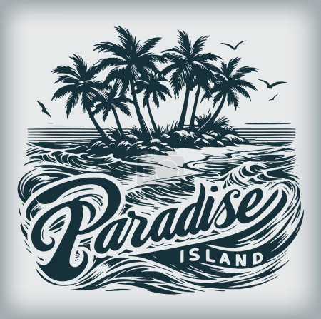 Beautiful illustration Paradise Island elegantly depicted in monochrome vector artwork