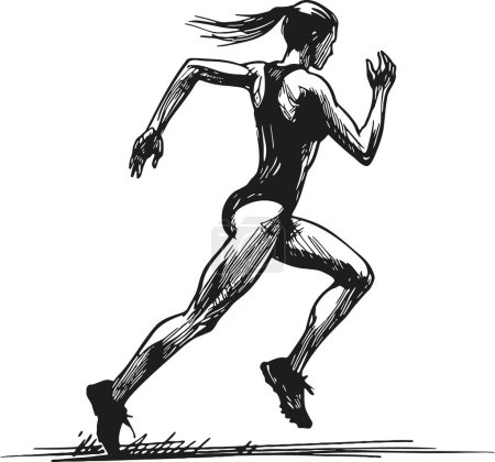Illustration représentant une coureuse dans un simple croquis noir sur blanc