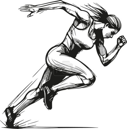 Foto de Atleta femenina corriendo representada en un simple boceto en negro sobre un fondo blanco - Imagen libre de derechos