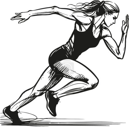 Basic sketch illustration of a woman runner in black on white backdrop