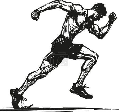 Sketch artwork depicting a track and field athlete in black against white