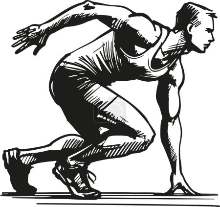 Leichtathlet in einer einfachen schwarzen Skizze auf weißem Hintergrund