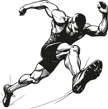 Sketch drawing of a lightweight athlete in action, rendered in black and white