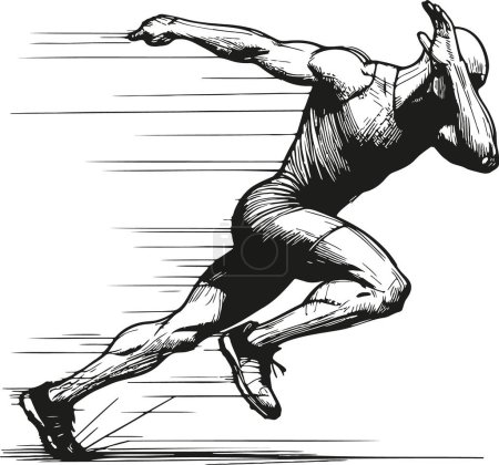 Skizzenzeichnung eines Leichtathleten in Schwarz auf Weiß