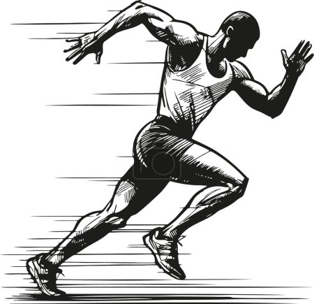 Black and white sketch of a track and field athlete in motion