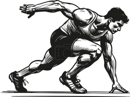 Monochrome sketch illustration of a lightweight athlete on a white background
