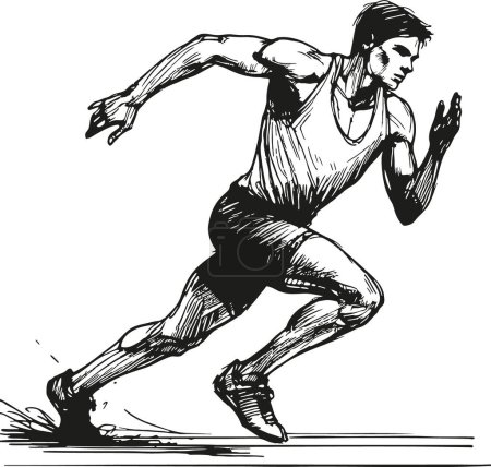 Monochrome sketch of a track and field athlete on a white backdrop