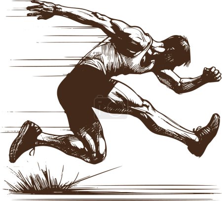 Illustration for Athlete jumping forward vector monochrome sketch drawing - Royalty Free Image