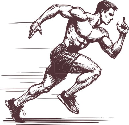 athletically built athlete runs his distance vector sketch drawing