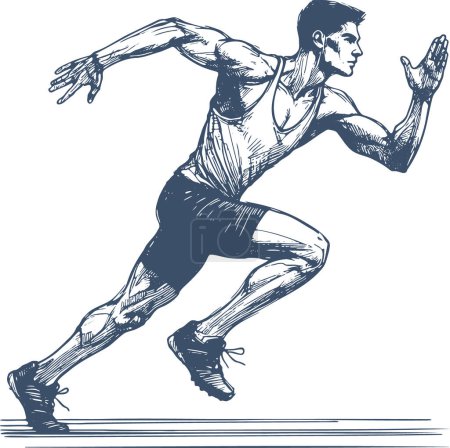 athlete running forward vector sketch drawing