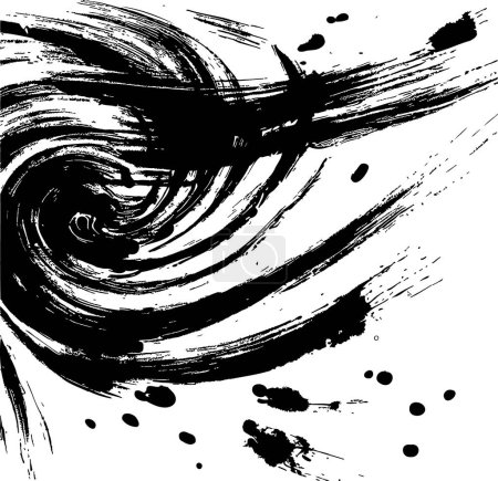 Schwarzer Pinselstrich, der einen Strudel bildet, ein wirbelndes Muster, das durch einen abstrakten Hintergrund dargestellt wird