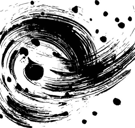 Schwarzer Strich mit einer Strudelbewegung, ein Tintenfleck bildet einen Wirbel auf einem abstrakten Hintergrund