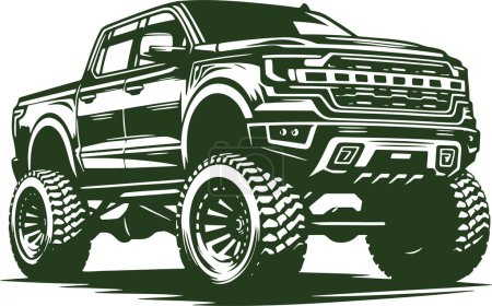 four-door modern pickup truck in stencil vector illustration