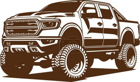 large modern four door pickup truck vector stencil drawing