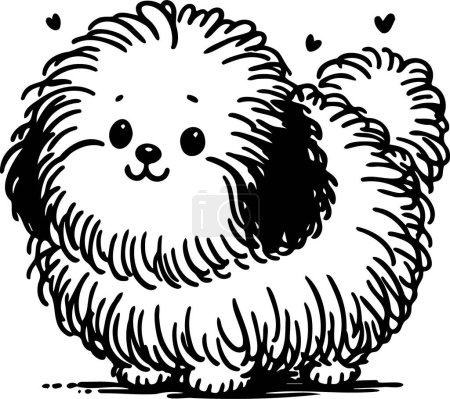 little fluffy dog standing in a simple vector illustration