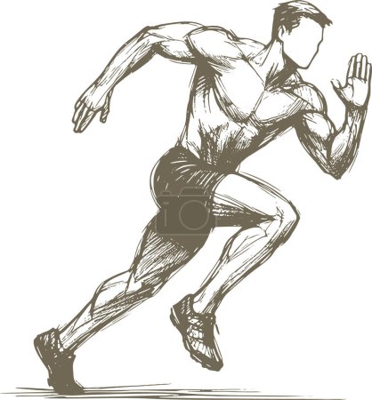 male athlete running a distance in a simple sketch vector illustration