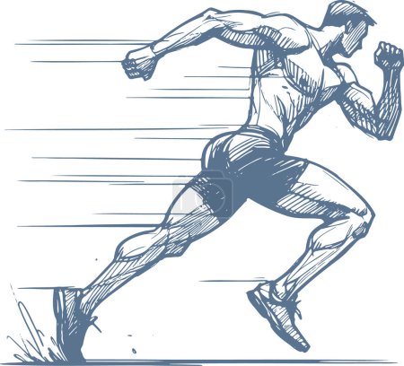 Illustration for Man in shorts running in competition vector sketch drawing - Royalty Free Image
