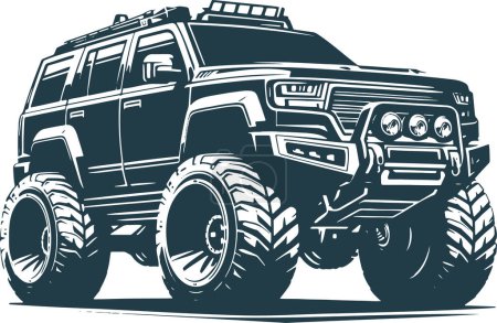 modern SUV with big wheels in vector stencil illustration