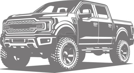 monochrome vector drawing of a modern large pickup truck