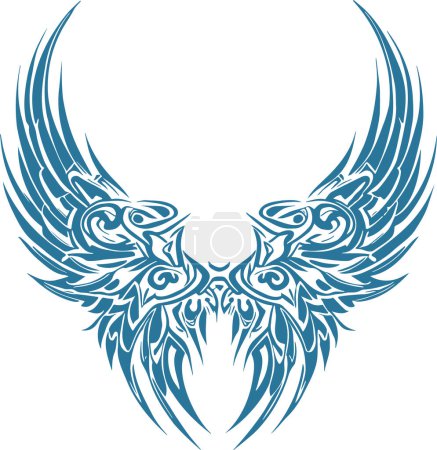 Illustration for Monochrome wings raised to the top in a vector stencil design for tattooing - Royalty Free Image