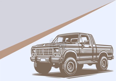 old two-door pickup truck on background in vector illustration
