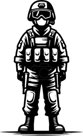 soldier standing at attention in simple vector monochrome illustration