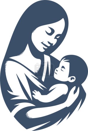 woman holding baby in her arms vector monochrome drawing