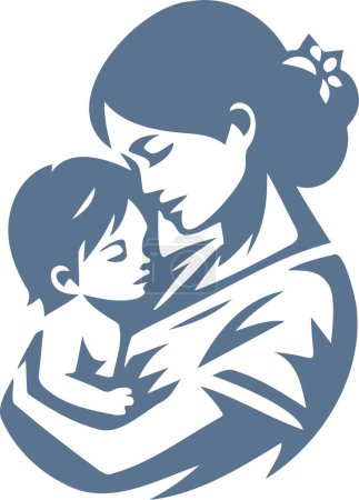 Illustration for Woman holding her baby in her arms in a simple vector stencil illustration - Royalty Free Image