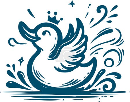 art drawing of a princess duck with a crown squishing in the water vector stencil