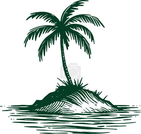 lonely small island with one palm tree vector art stencil drawing