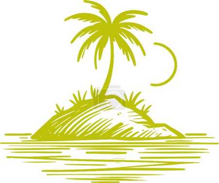 small island with one palm tree in vector stencil art drawing