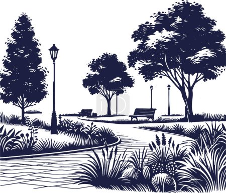 stencil art drawing of a recreational park in vector design
