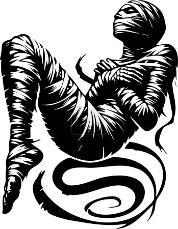 Téléchargez les illustrations : Dessin d'art vectoriel d'une momie féminine couchée avec ses jambes pliées - en licence libre de droit