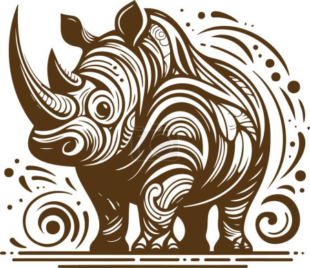 vector stencil drawing of rhinoceros in abstract illustration