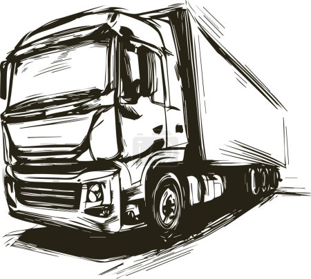 big truck with a booth in vector sketch stencil drawings
