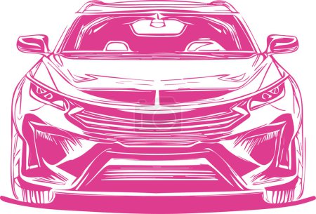 modern pink passenger car front in vector sketch drawing