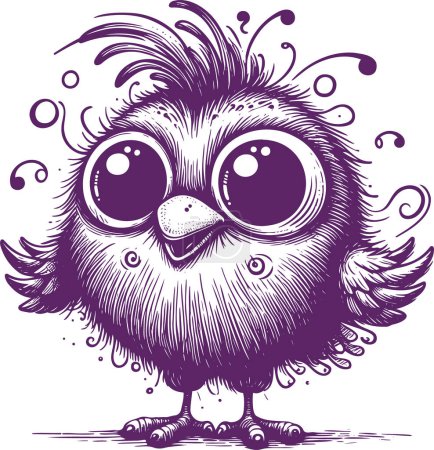funny unusual bird stands with big eyes in vector abstract drawing