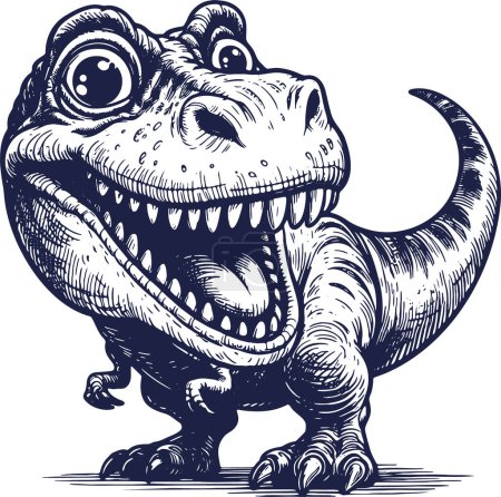 Tyrannosaurus mira con ojos grandes y sonríe con su boca dentada en ilustración vectorial