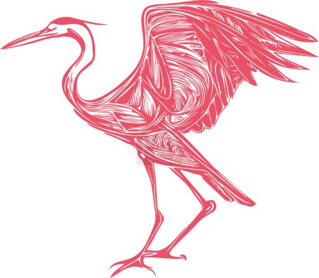 vector sketch drawing of a heron flapping its wings