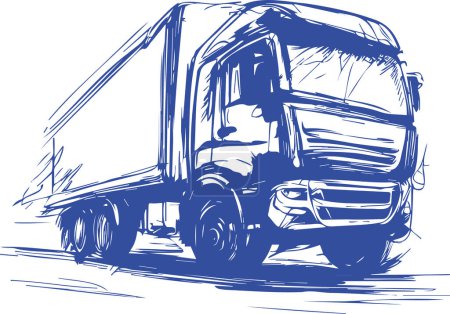 Illustration for A modern truck stands at half a turn in a vector sketch drawing - Royalty Free Image