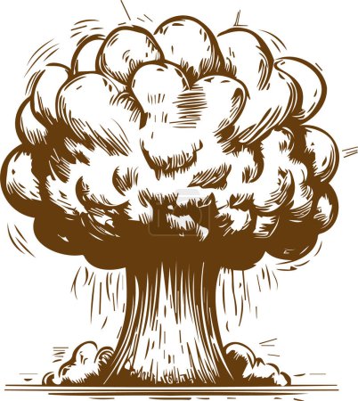 mushroom growing above the explosion site in a vector sketch drawing