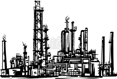 oil refinery in vector abstract sketch drawing