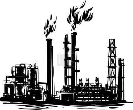 stencil vector sketch drawing of oil refinery production