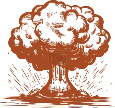 Illustration for Big explosion with mushroom forming in vector stencil illustration - Royalty Free Image