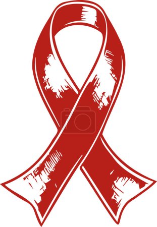 frayed ribbon of the symbol of the fight against cancer in a vector stencil design