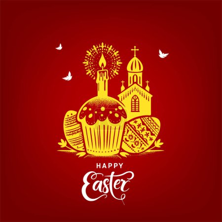Vector Easter celebration illustration with decorative stencil pattern and accompanying text