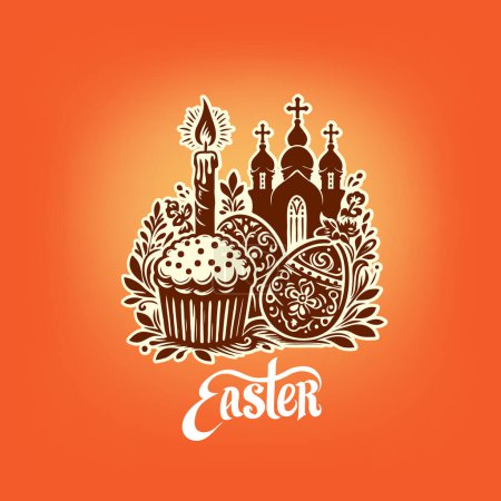 Vector Easter celebration illustration with themed stencil pattern and accompanying text